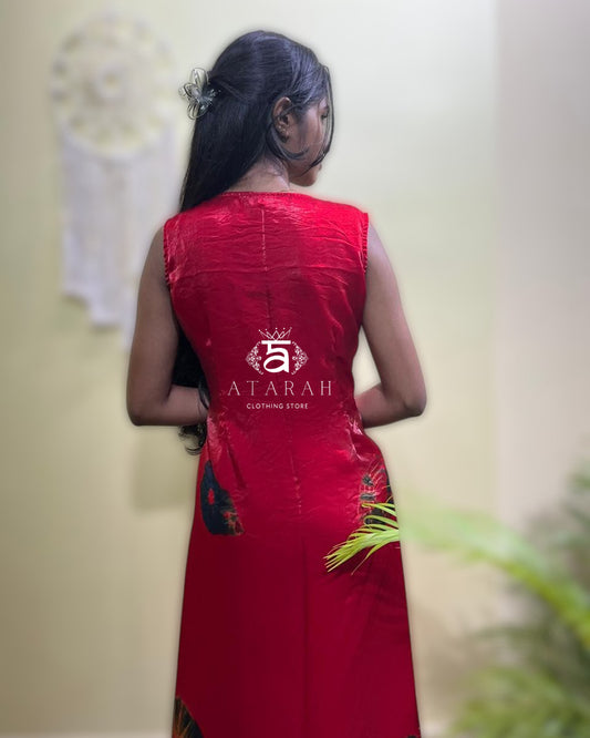 Red soft organza dress. (Sleeves attached.)