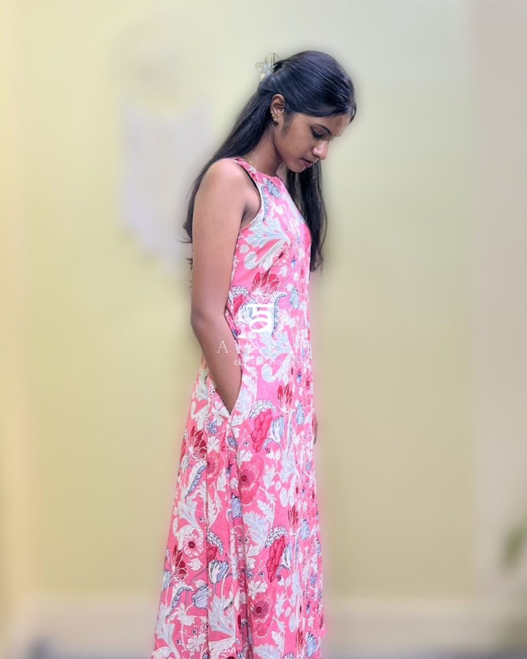 Floral Pink A-Line Midi Dress