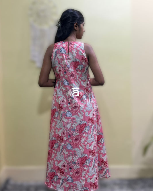 Floral Pink A-Line Midi Dress