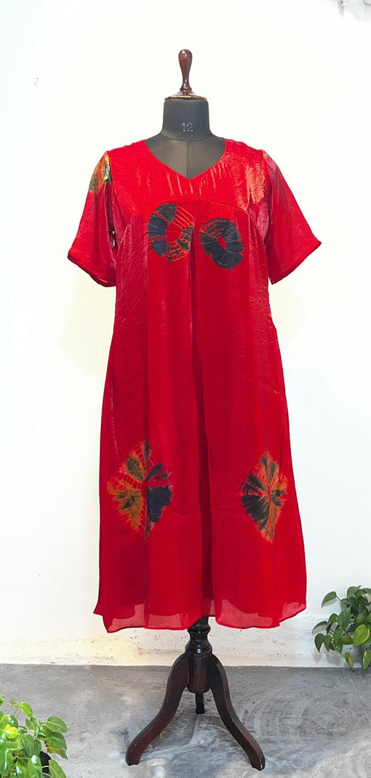 Wine Shibori A-Line Dress