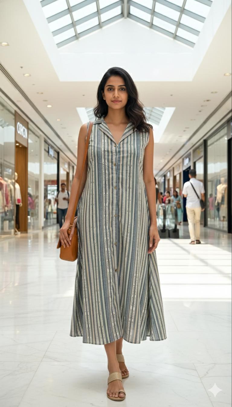 Sage Stripe Shirt Dress