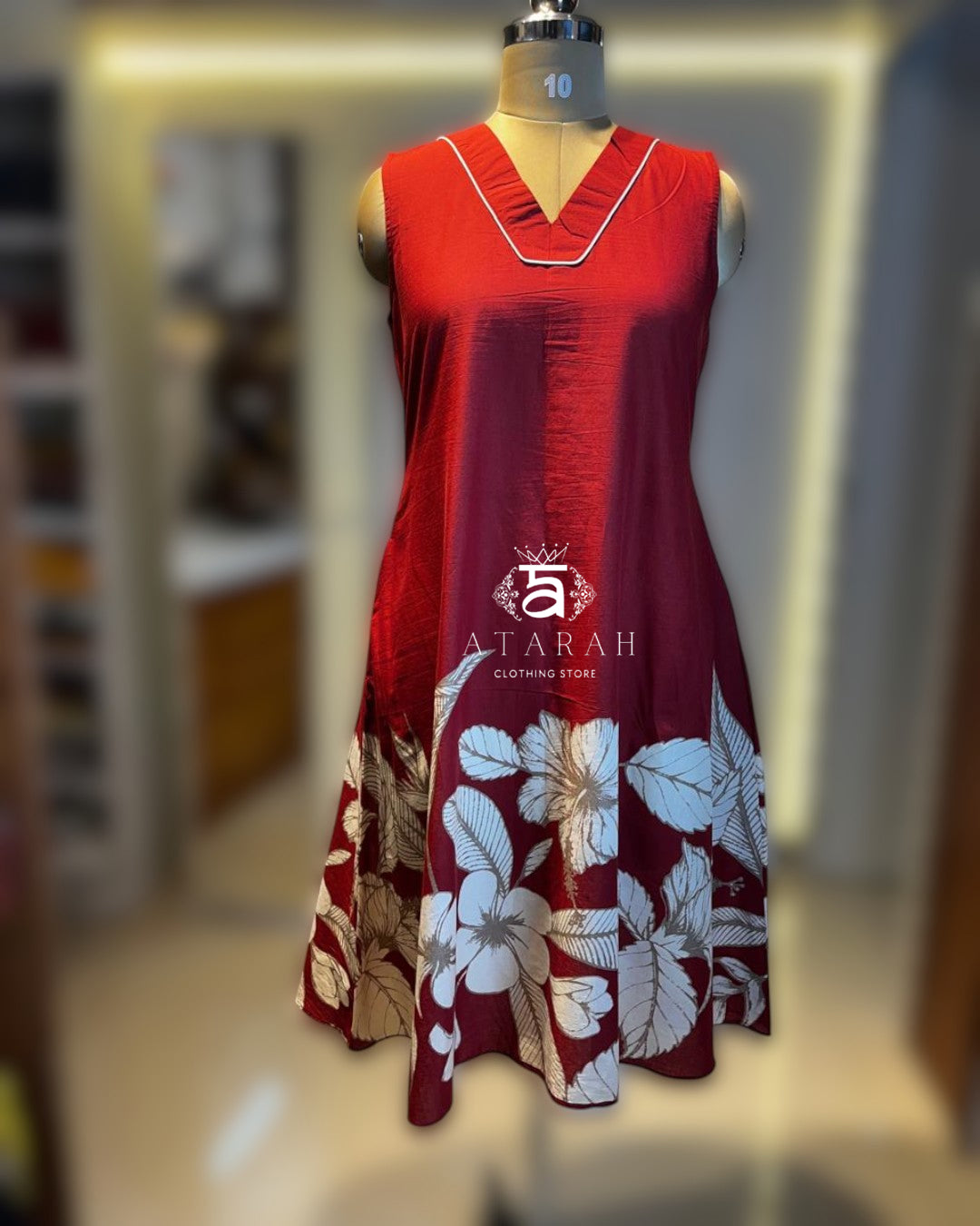 Red and white floral printed dress