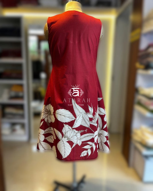 Red and white floral printed dress