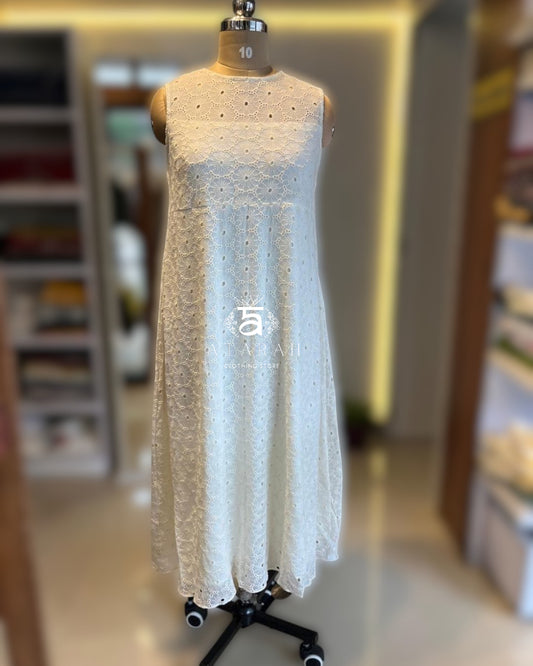 white sleeveless dress