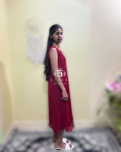 Elegant Pleated Red Midi Dress