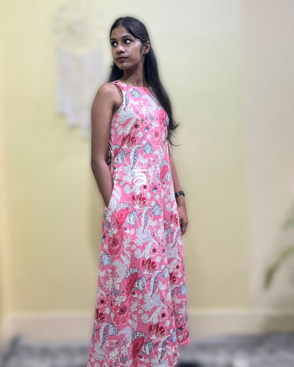 Floral Pink A-Line Midi Dress