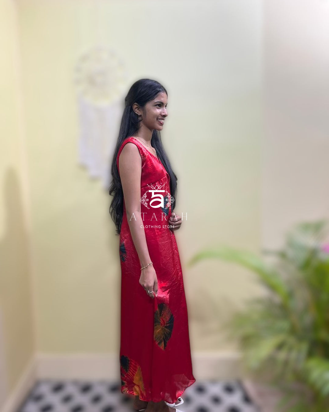 Red soft organza dress. (Sleeves attached.)