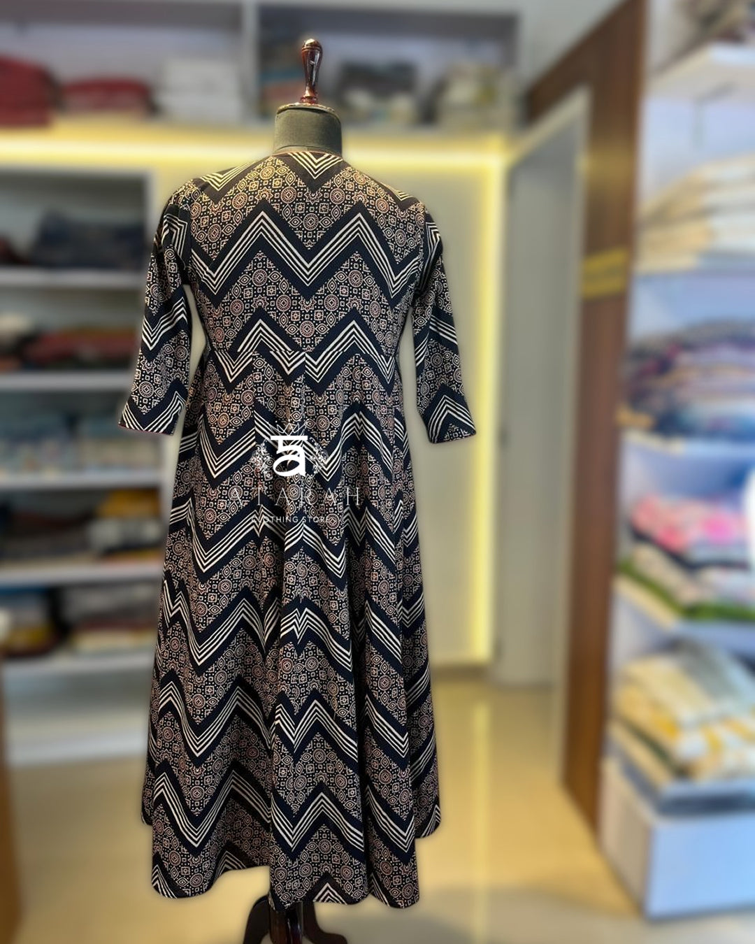 Hand block printed cotton dresses with a zig-zag pattern