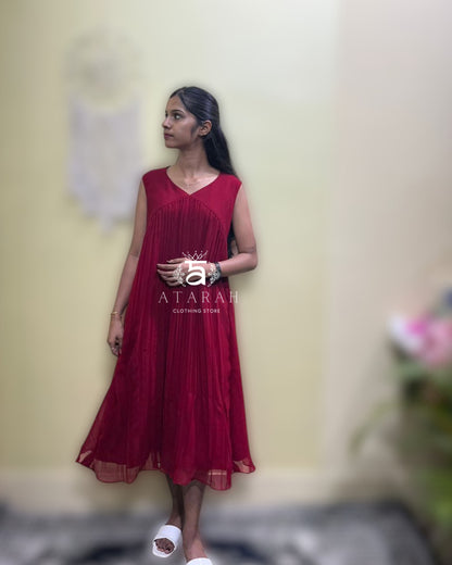 Elegant Pleated Red Midi Dress