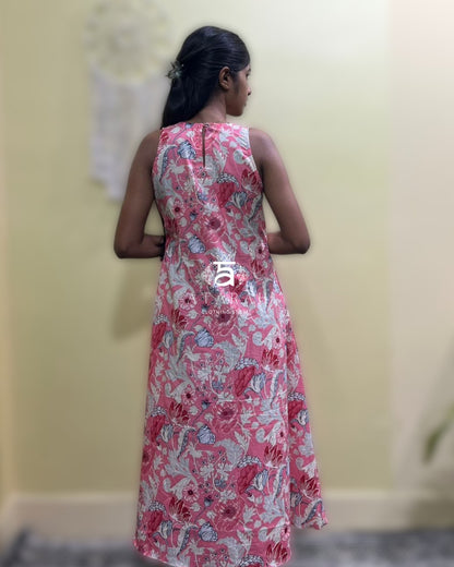 Floral Pink A-Line Midi Dress