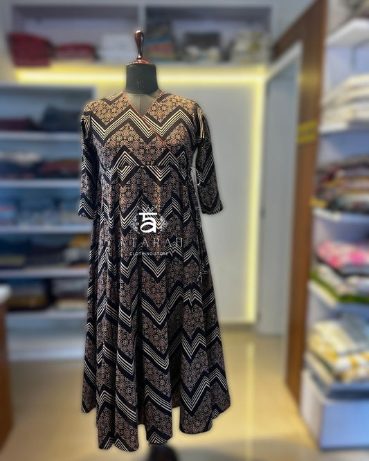 Hand block printed cotton dresses with a zig-zag pattern