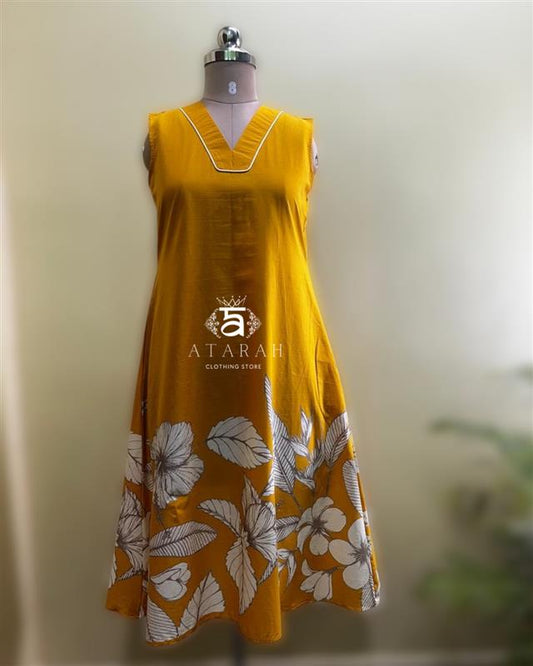 Yellow and white floral printed dress