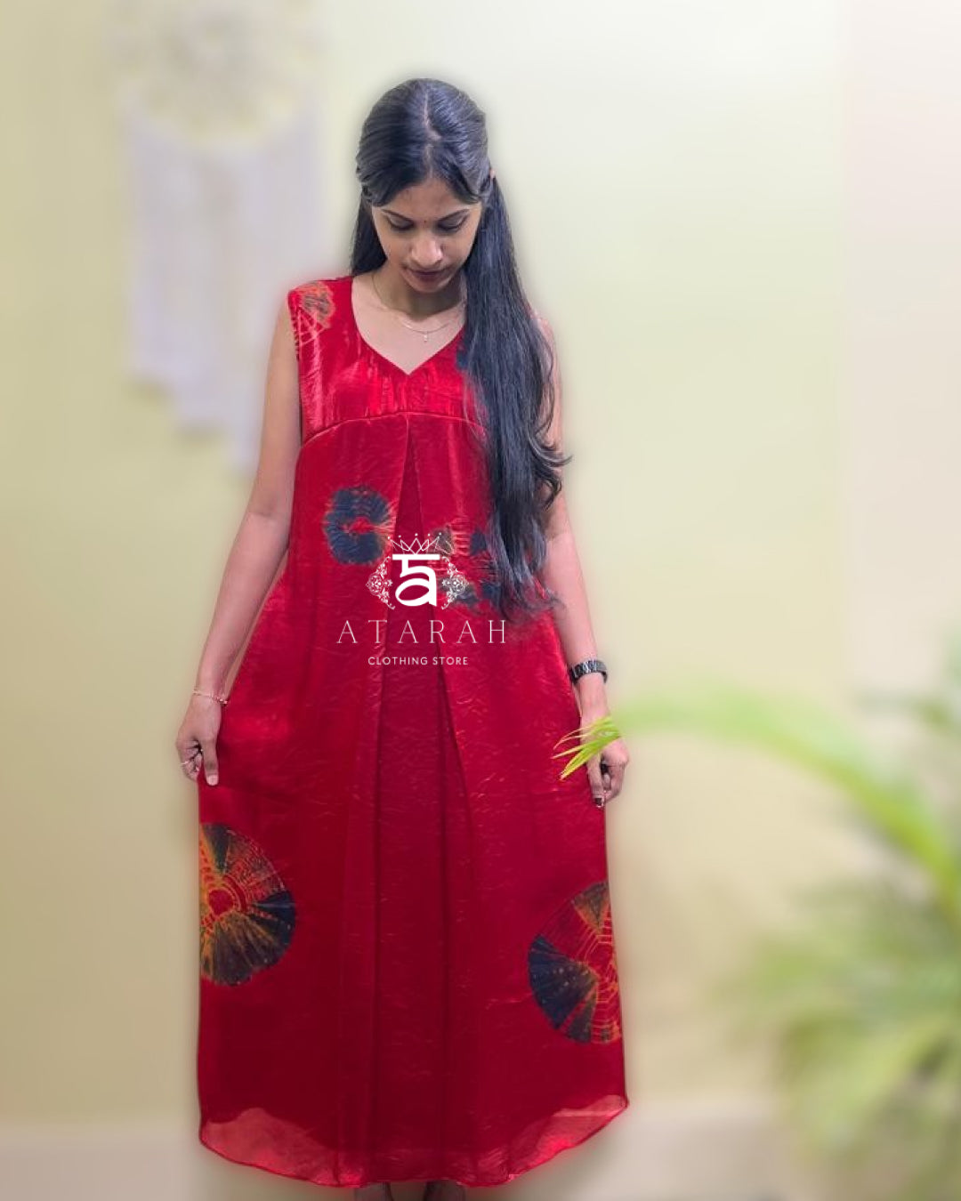 Red soft organza dress. (Sleeves attached.)