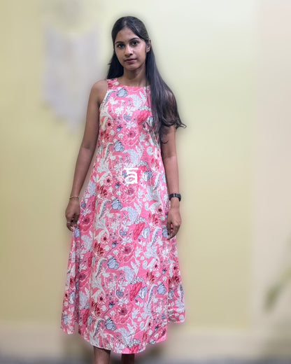 Floral Pink A-Line Midi Dress