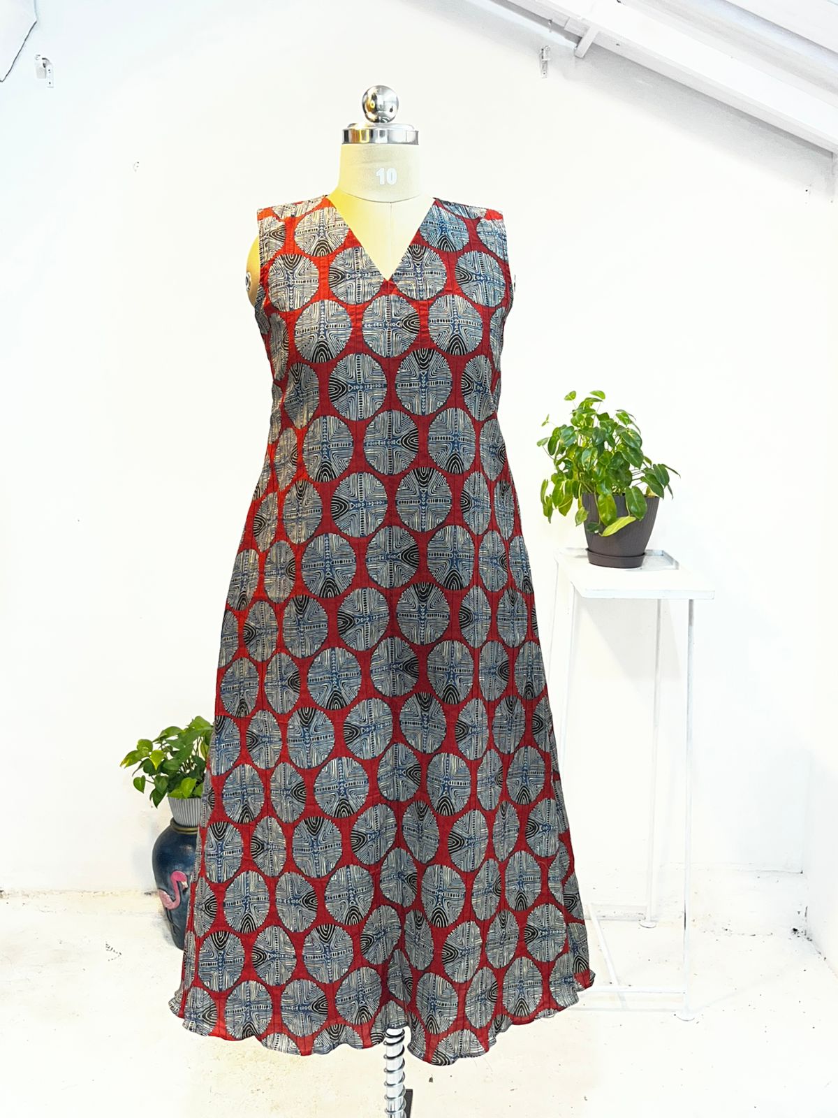 Circular Motif A-Line Midi Dress