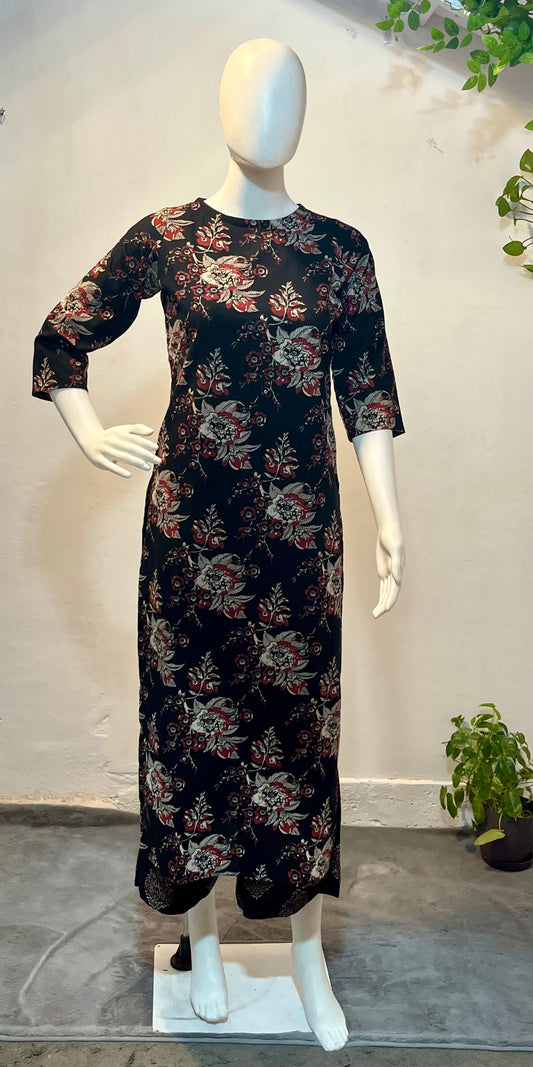 Black Bloom Straight Kurta