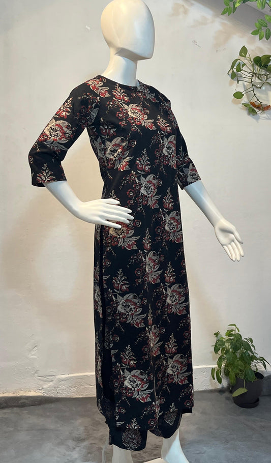 Black Bloom Straight Kurta