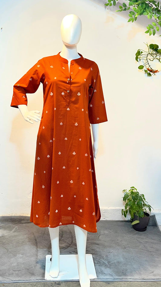 Rustic Orange Bloom A-Line Kurta