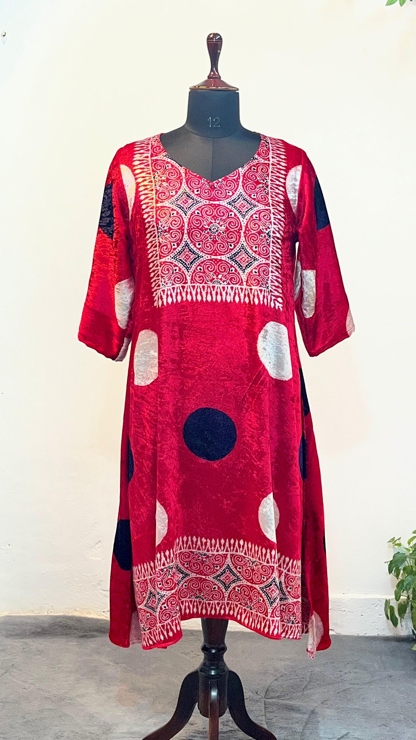 Ruby Red Artistic Printed Midi Dress