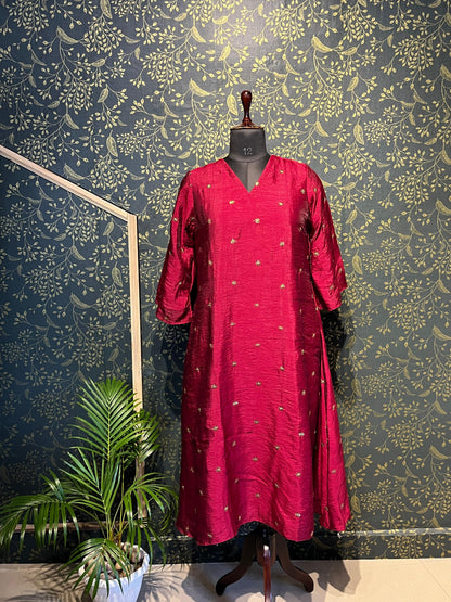 Deep Maroon Embellished A-Line Dress