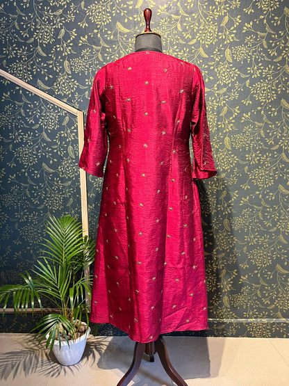 Deep Maroon Embellished A-Line Dress