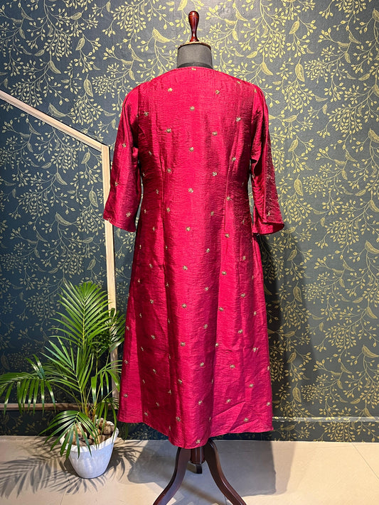Deep Maroon Embellished A-Line Dress