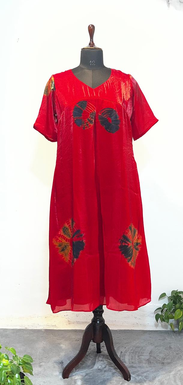 Wine Shibori A-Line Dress
