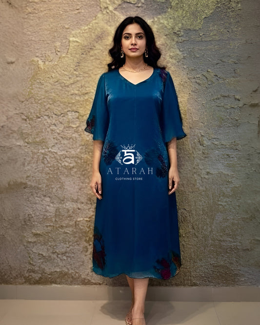 Teal Organza A-Line Dress