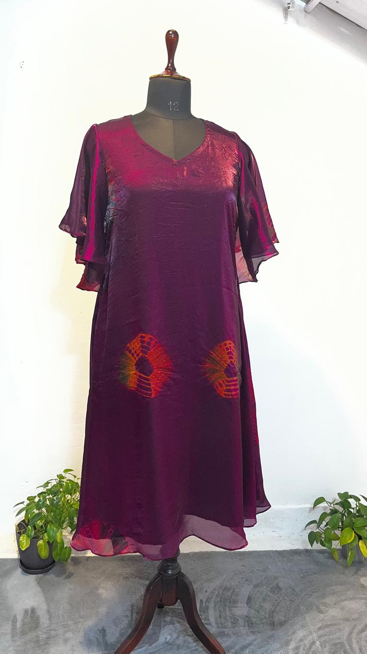 Wine Shibori A-Line Dress