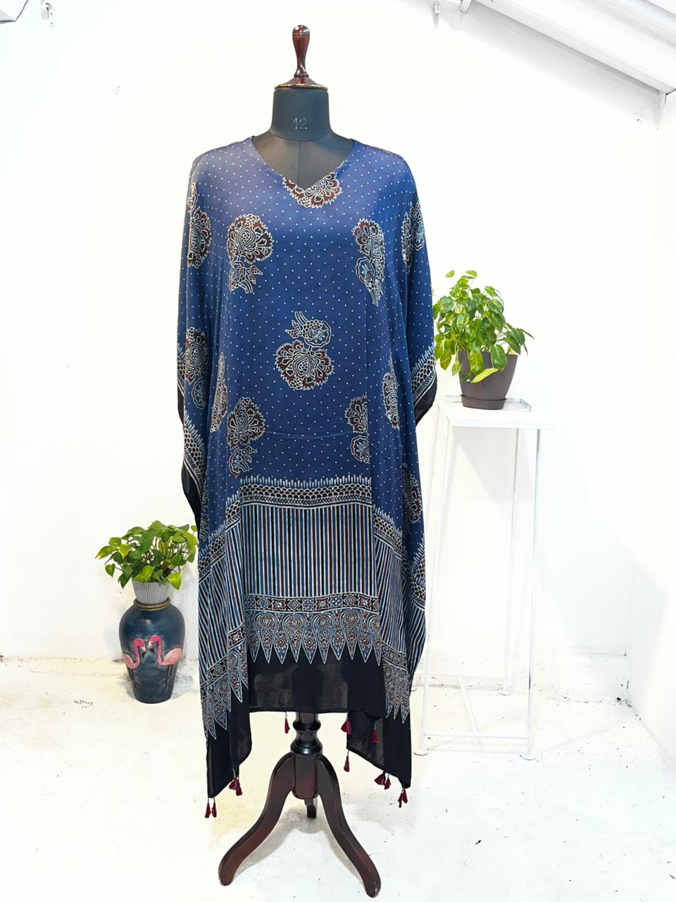 Indigo Ajrakh-Inspired Printed Kaftan